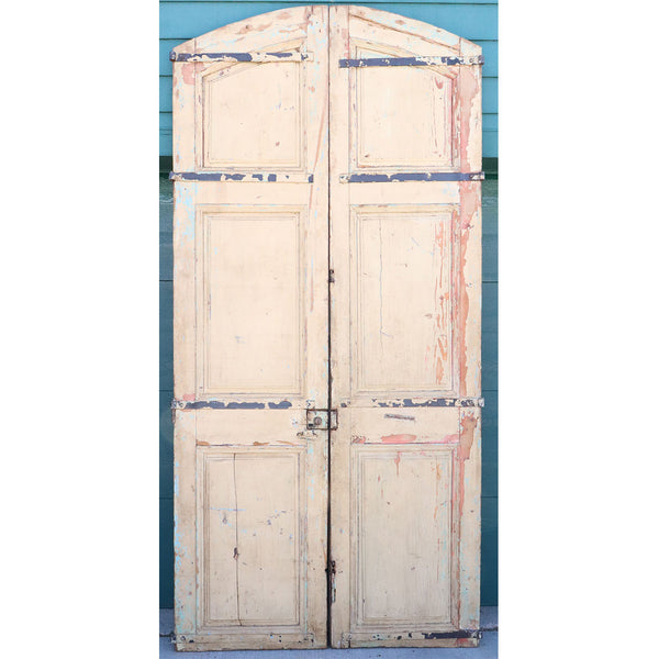 Large Moorish Painted Pine Arched and Panelled Double Door