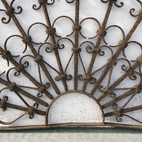 French Colonial Wrought Iron Arched Architectural Transom Grille