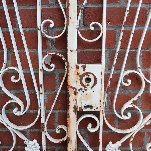 French Old White Painted Wrought and Cast Iron Double Door Gate