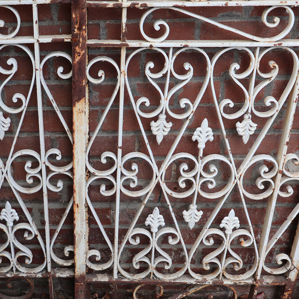 French Old White Painted Wrought and Cast Iron Double Door Gate