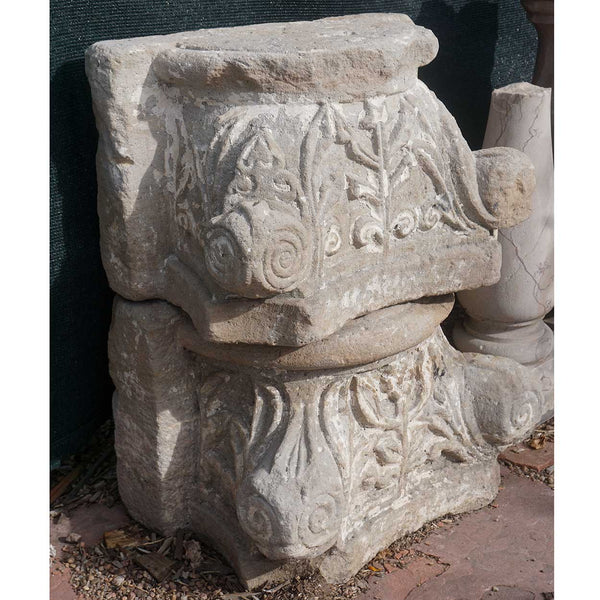 Two Similar English Limestone Pilaster Column Architectural Capitals