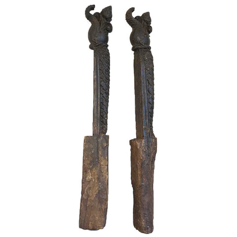 Pair of Early Indian Teak Architectural Fragments