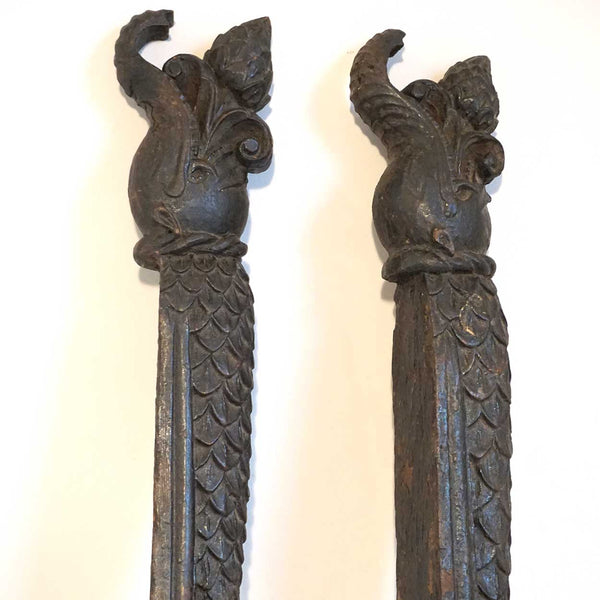 Pair of Early Indian Teak Architectural Vyala Elephant Brackets