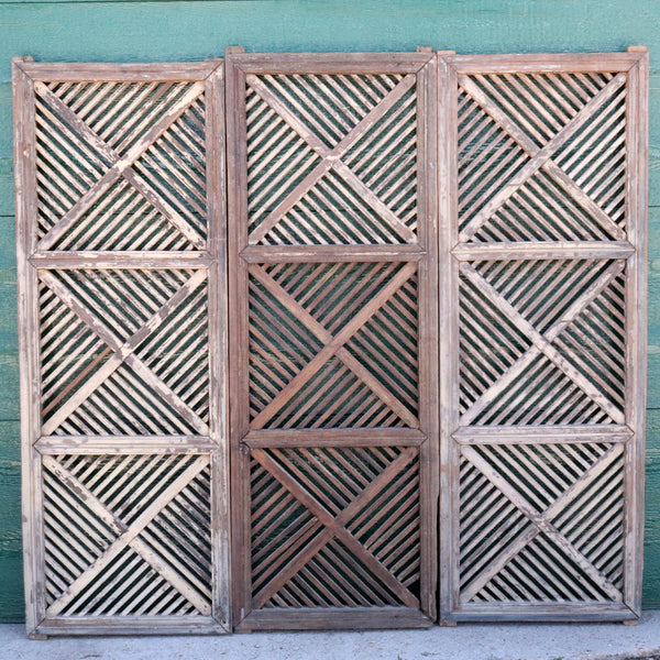 Set of Three Indian Painted Teak Fretwork Architectural Panels