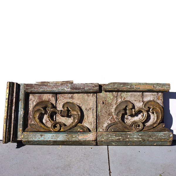 Two-Part French Colonial Kerala Painted Teak Altar Architectural Panel