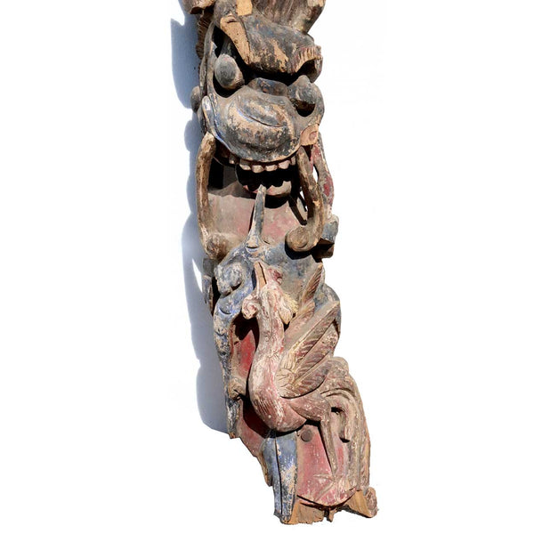 Large Early Chinese Painted Wood Architectural Bracket with Animals