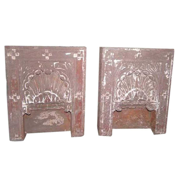 Pair of Indian Red Sandstone Architectural Shrine Niches