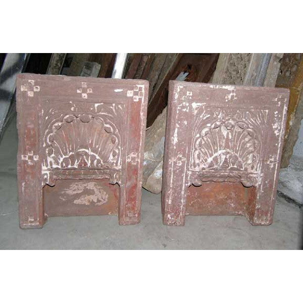 Pair of Indian Red Sandstone Architectural Shrine Niches