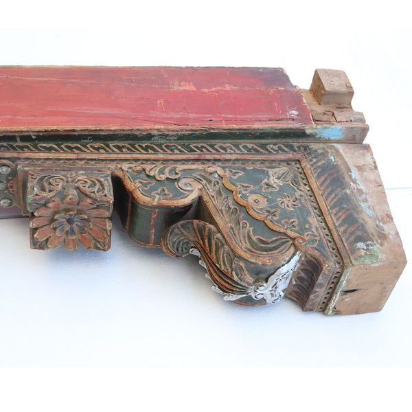 Indian Painted Teak and Iron  Architectural Bracket Beam