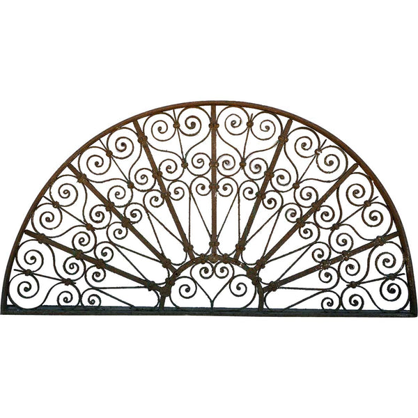 French Colonial Green Painted Wrought Iron Arched Architectural Transom
