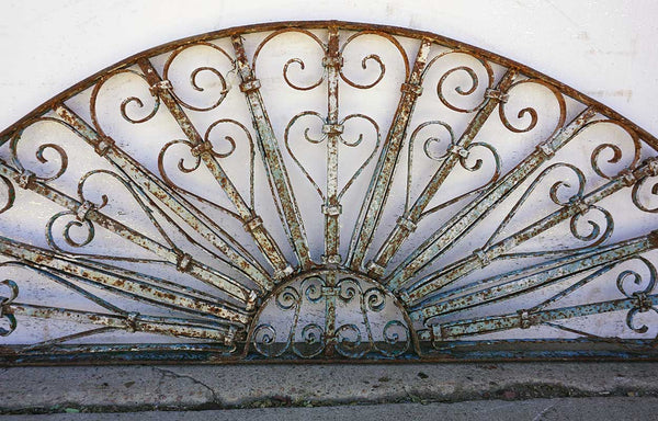 Large French Colonial Wrought Iron Arched Transom