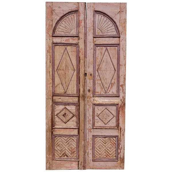 Large French Colonial Painted Pine Paneled Double Door