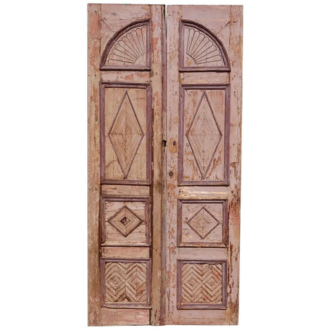 Large French Colonial Painted Pine Paneled Double Door