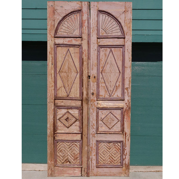 Large French Colonial Painted Pine Paneled Double Door