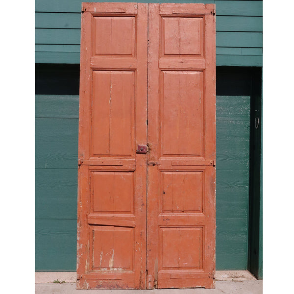 Large French Colonial Painted Pine Paneled Double Door