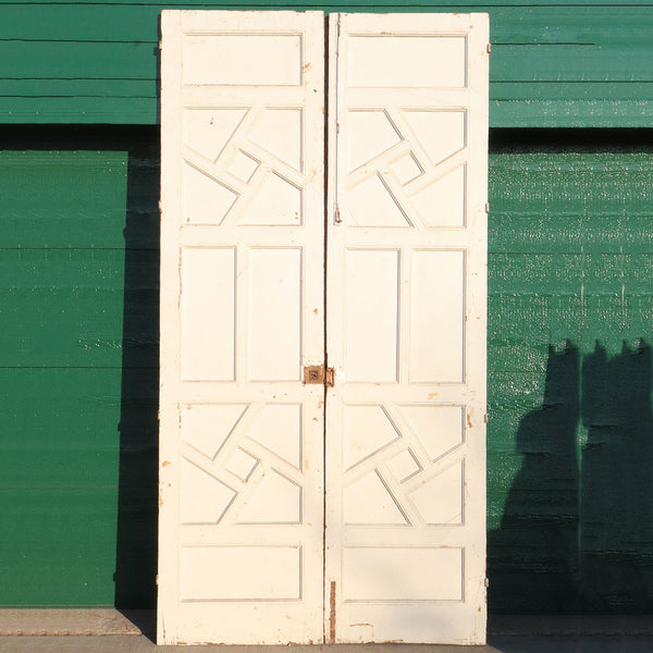 Large Moorish Painted Pine Paneled Double Door