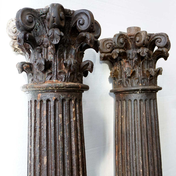 Small Pair of Early Indo-Portuguese Baroque Painted Teak Architectural Pilasters