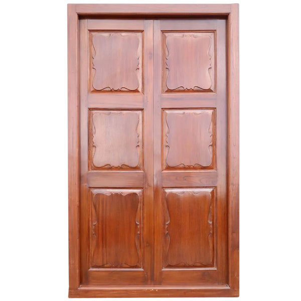 Large Anglo Indian Teak Interior Double Door with Frame