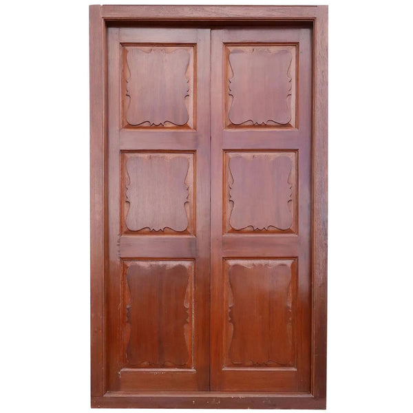 Large Anglo Indian Teak Interior Double Door with Frame