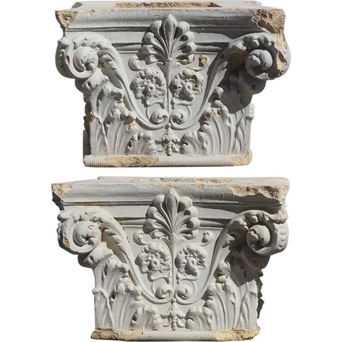 Pair American White Painted Terracotta Building Pillar Capitals