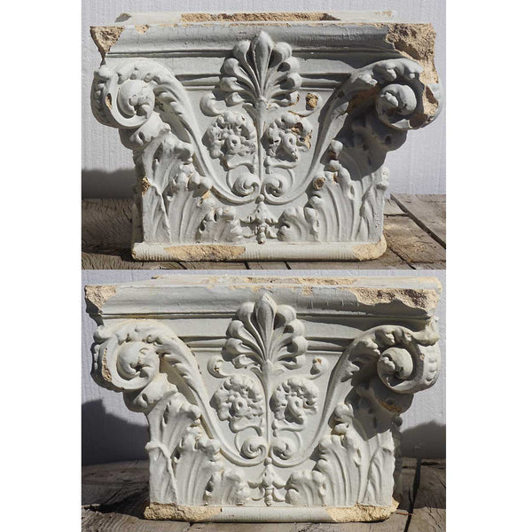 Pair American White Painted Terracotta Building Pillar Capitals