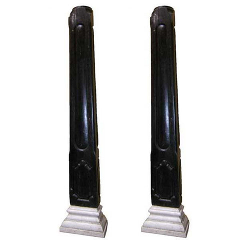 Pair Small Indo-Portuguese Solid Ironwood Marble Base Architectural Pilasters