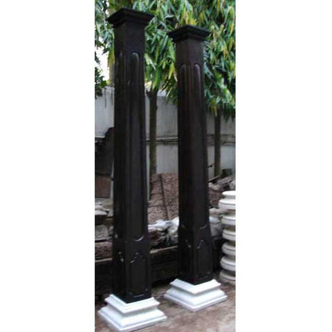 Pair Small Indo-Portuguese Ironwood and Marble Square Architectural Columns