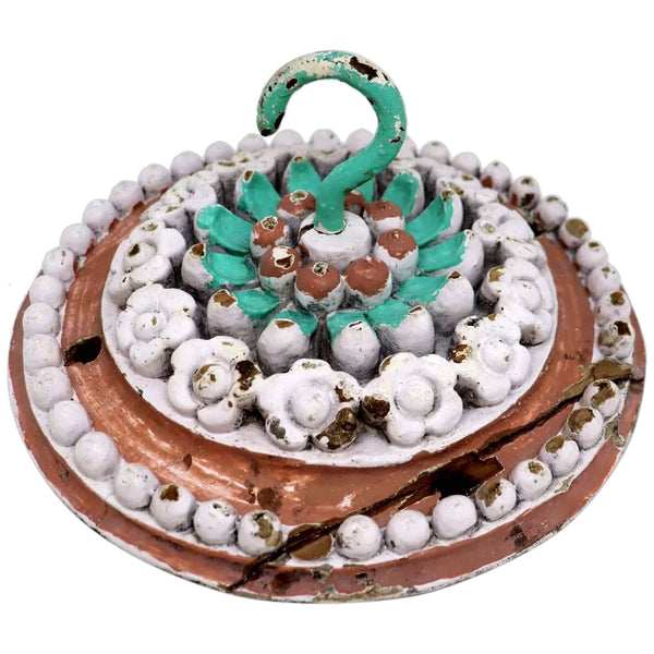 Indo-Portuguese Painted Teak Ceiling Medallion and Hook