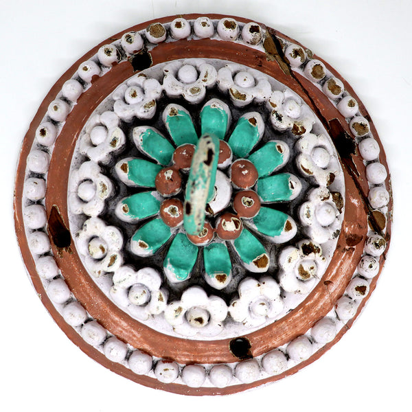 Indo-Portuguese Painted Teak Ceiling Medallion and Hook