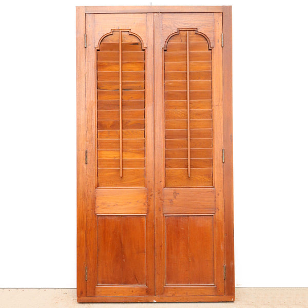 Anglo Indian Teak Louvered Double Door with Frame