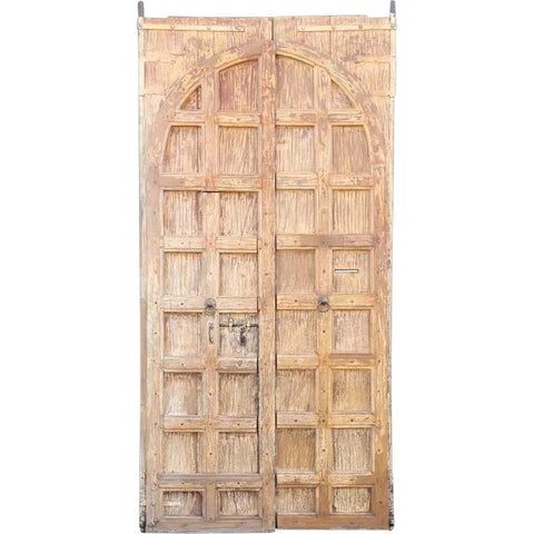 Large Indo-Portuguese Painted Teak and Iron Nailhead (Clavos) Double Door