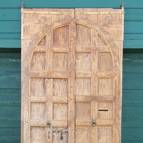 Large Indo-Portuguese Painted Teak and Iron Nailhead (Clavos) Double Door