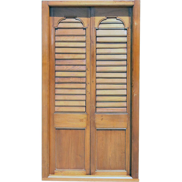 Large Anglo Indian Teak Louvered Double Door with Frame