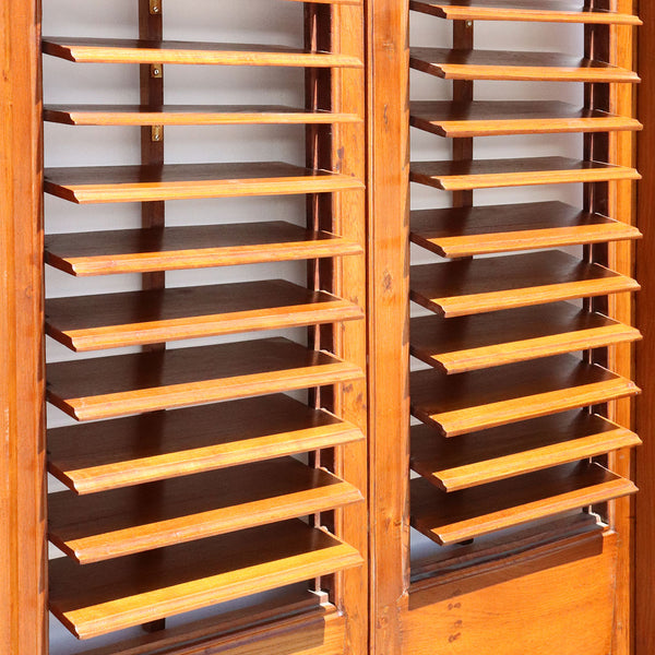 Large Anglo Indian Teak Louvered Double Door with Frame