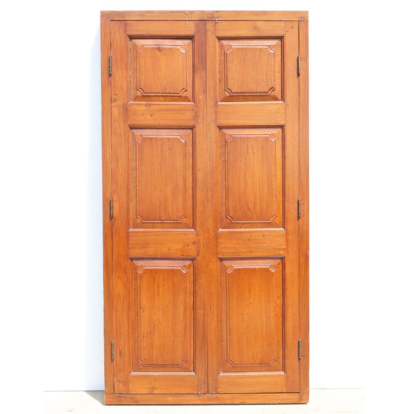 Large Anglo Indian Solid Teak Paneled Double Door with Frame