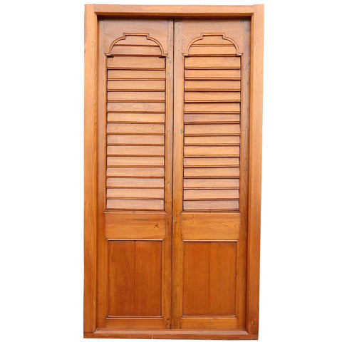 Large Anglo Indian Teak Louvered Double Door with Frame