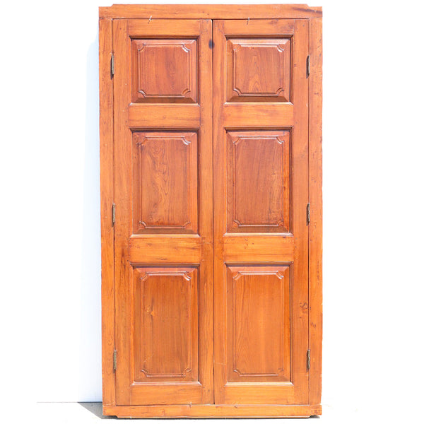 Large Anglo Indian Teak Paneled Double Door with Frame