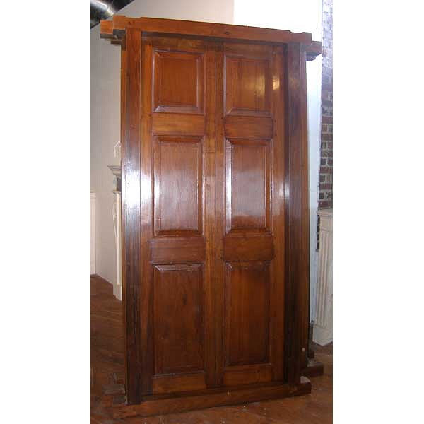 Large Anglo Indian Solid Teak Interior Double Door with Frame