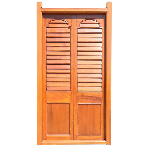 Anglo Indian Teak Louvered Double Door with Frame