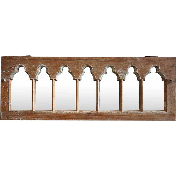 Anglo Indian Gothic Revival Teak Arcade Window Frame Mirror