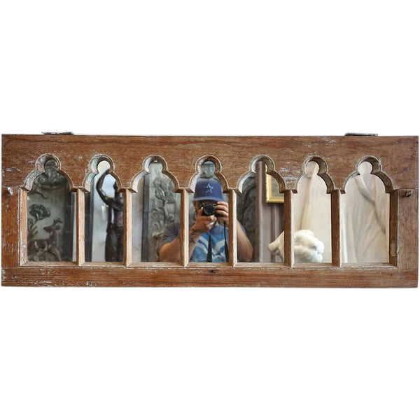Anglo Indian Gothic Revival Teak Arcade Window Frame Mirror