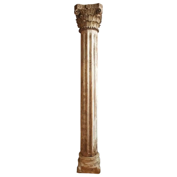 Large Anglo Indian Painted Teak and Limestone Base Building Column