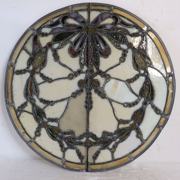 Fine American Victorian Leaded and Stained Glass Round Window