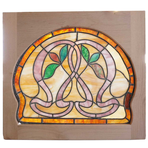 Small American Art Nouveau Stained and Leaded Glass Window