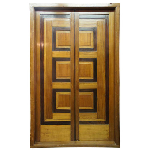 Modernist Teak and Rosewood Paneled Double Door with Frame from Chandigarh