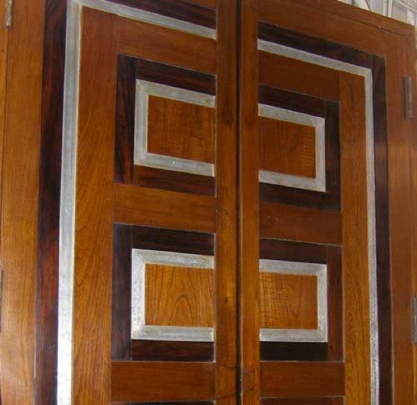 Modernist Teak, Rosewood and Aluminum Double Door with Frame from Chandigarh