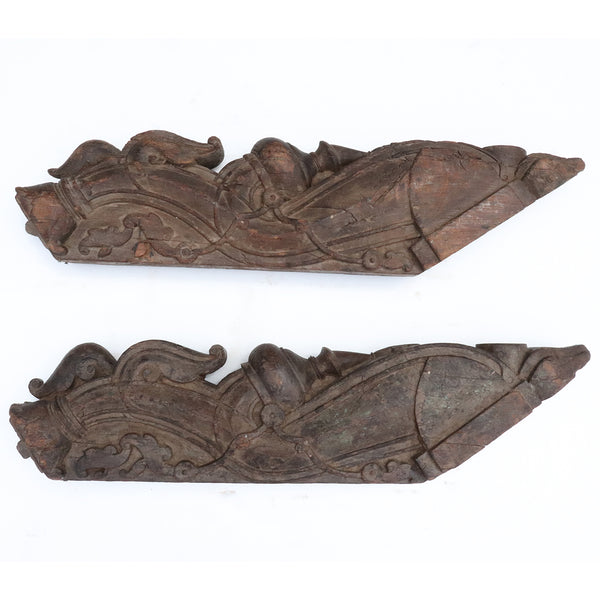 Pair of Indian Teak Architectural Roof Support Eave Brackets