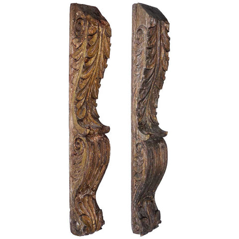 Pair of Indian Goan Teak Architectural Scrolled Brackets