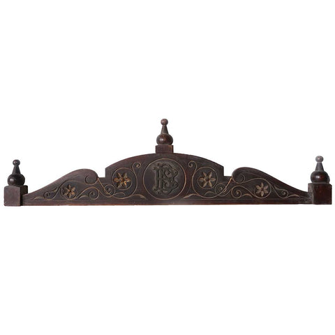 Anglo Indian Eastlake Style Teak and Brass Monogram Cornice