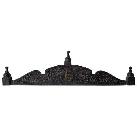 Anglo Indian Eastlake Teak and Brass Monogram Cornice